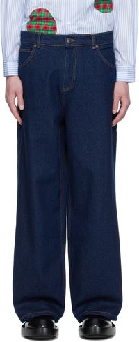 Charles Jeffrey LOVERBOY Blue Wide Leg Knit Patch Jeans