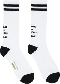 Comme des Garçons Homme White & Black Cotton Pilled With Lines Logo Socks