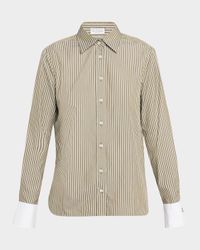 Pinstripe Cotton-Silk Button-Front Blouse