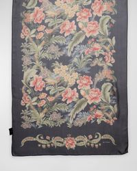 Sheer Floral Print Silk Scarf