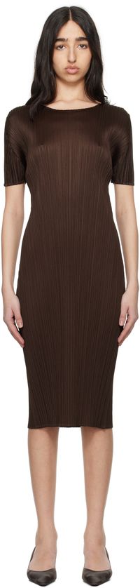 PLEATS PLEASE ISSEY MIYAKE Brown Monthly Colors March Midi Dress