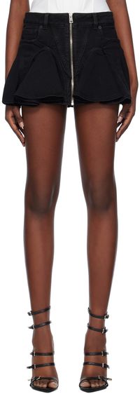 Mugler Minijupe noire en denim à volants