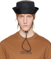 ZEGNA Black Chin Strap Bucket Hat