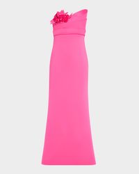 Strapless Floral Applique Scuba Gown