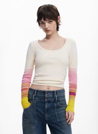 Desigual - Tee-shirt manches longues imprimées - Taille XL - Blanc