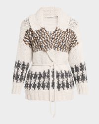 Prince of Wales Cashmere Opera Knit Wrap Cardigan