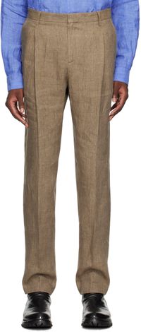 Sunspel Brown Pleated Linen Trousers