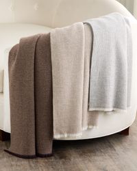 Basketweave Cashmere Throw with Eyelash Fringe, 56" x 72"