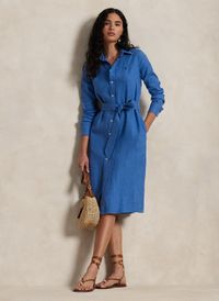 Polo Ralph Lauren - Robe chemise en lin - Taille 8 - Bleu