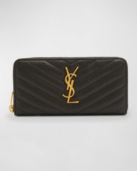 YSL Monogram Large Zip Wallet in Grained Leather