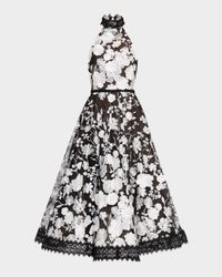 Greta Floral-Embroidered Halter Midi Dress