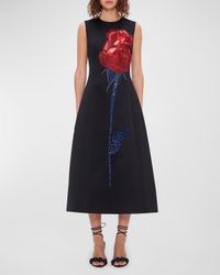Cleo Bead & Sequin Floral-Print Midi Dress