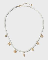 Yellow Gold Mother-of-Pearl Combo Necklace with 7 Gold Charms