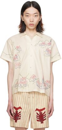 HARAGO Chemise blanc cassé à images brodées