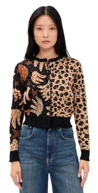 FARM Rio Banana Leopard Mixed Cardigan Banana Sky Black L