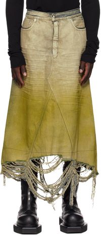 Rick Owens Off-White & Yellow Godet Denim Skirt