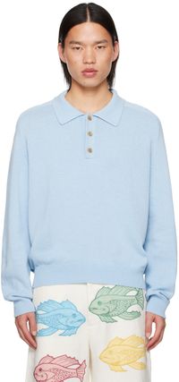 Bode Blue Three-Button Polo