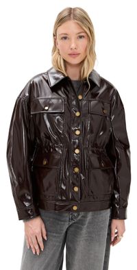 rag & bone Amy Faux Patent Leather Jacket Brown M