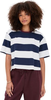 Stateside Wide Stripe Pique Boxy Crew New Navy/Cream XL