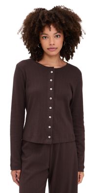 Leset Pointelle Classic Crew Cardigan Choco M