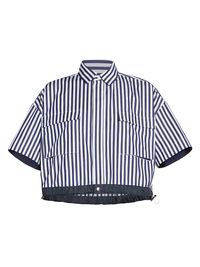 Women's Thomas Mason Stripe Crop Shirt - Navy Stripe - Size Large