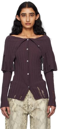 Acne Studios Burgundy Rib-Knit Cardigan