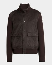 Men's Wool and Suede Snap-Front Cardigan