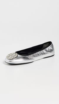 Tory Burch Reva Travel Ballet Flats Silver 8.5