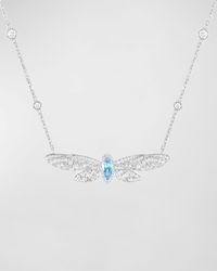 Cicada 18K White Gold Diamond & Aquamarine Pendant Necklace