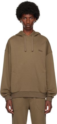 ZEGNA Pull à capuche brun à logo brodé