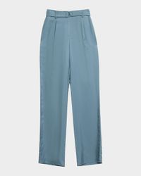 Silky Twill Belted Straight-Leg Pants