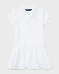 Girl's Short-Sleeve Knit Drop-Waist Polo Dress, Size 2-6X