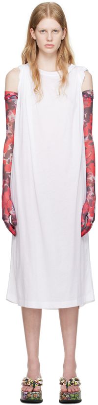 Dries Van Noten Robe midi blanche à mancherons roulés