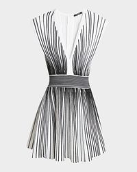 Plunging Flechage Knit Mini Flare Dress