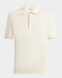 Men's Cotton Knit Contrast-Stripe Polo Shirt