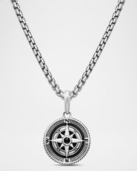 Men's Maritime Compass Pendant with Diamonds in Silver, 29.5mm