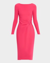 Gathered Bateau-Neck Midi Sheath Dress
