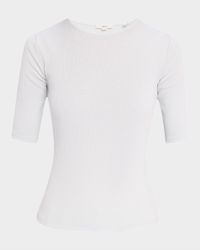 Ribbed Elbow-Sleeve Crewneck Top