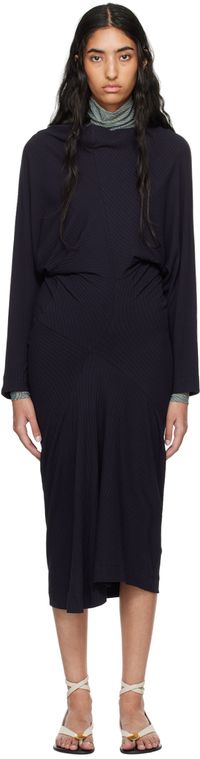 Dries Van Noten Robe midi bleu marine en jersey côtelé