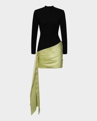 Simone Colorblock Asymmetric Draped Mini Dress