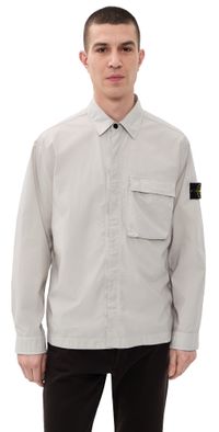 Stone Island Lightweight Stretch Cotton Overshirt Pearl Grey XL