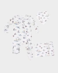 Boy's Migrating Mallards 2-Way Zip Footie Romper, Swaddle Blanket & Bib Set, Size Newborn-9M
