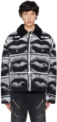 Balmain Black & White Lips Print Denim Jacket