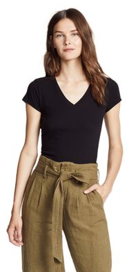 L'AGENCE Becca V Neck Tee White M