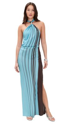 SIR. Rioja Halter Scarf Silk Maxi Dress Pacha Mineral Stripe 0