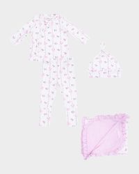 Girl's Dainty Buds and Bows Stripe 4-Piece Set, Size Newborn-3M