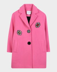 Girl's Jewel Brooch Applique Peacoat, Size 8-14