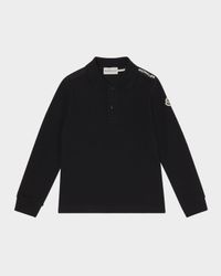 Boy's Logo Tape Long-Sleeve Polo Shirt, Size 8-10