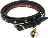 McQueen Black Hammered Studs Double-Wrap Bracelet