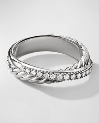 Crossover Band Ring with Diamonds in Silver, 5.3mm